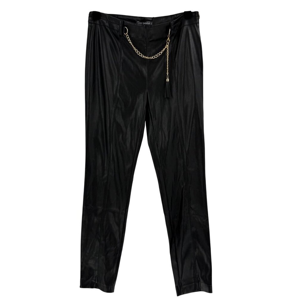 Gabby Isabella Black Faux Leather Pants With Chain Accent - Size S